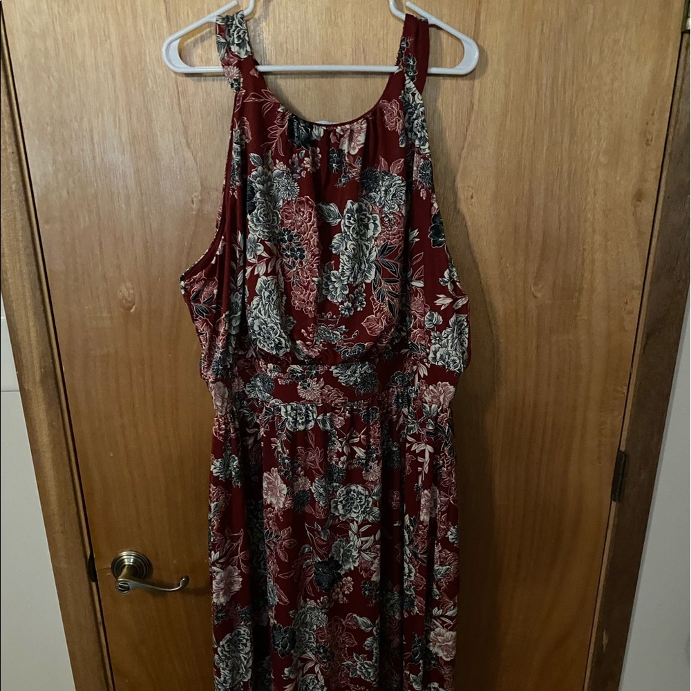 Burgundy Dresss with Flowers